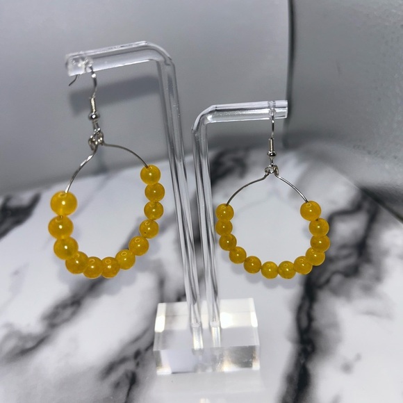 Yellow Beaded Hoop Earrings - Picture 2 of 4